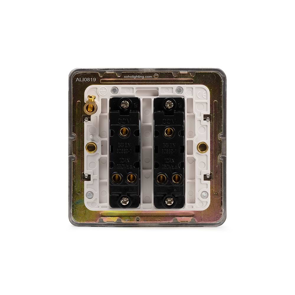 The Lombard Collection Brushed Chrome Flat Plate 10A 2 Gang 2 Way Switch Wht Ins Screwless