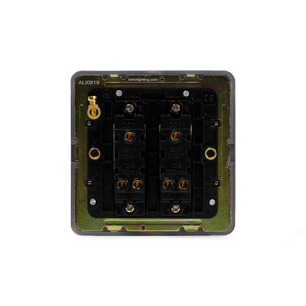The Connaught Collection Black Nickel Flat Plate 10A 2 Gang 2 Way Switch Blk Ins Screwless