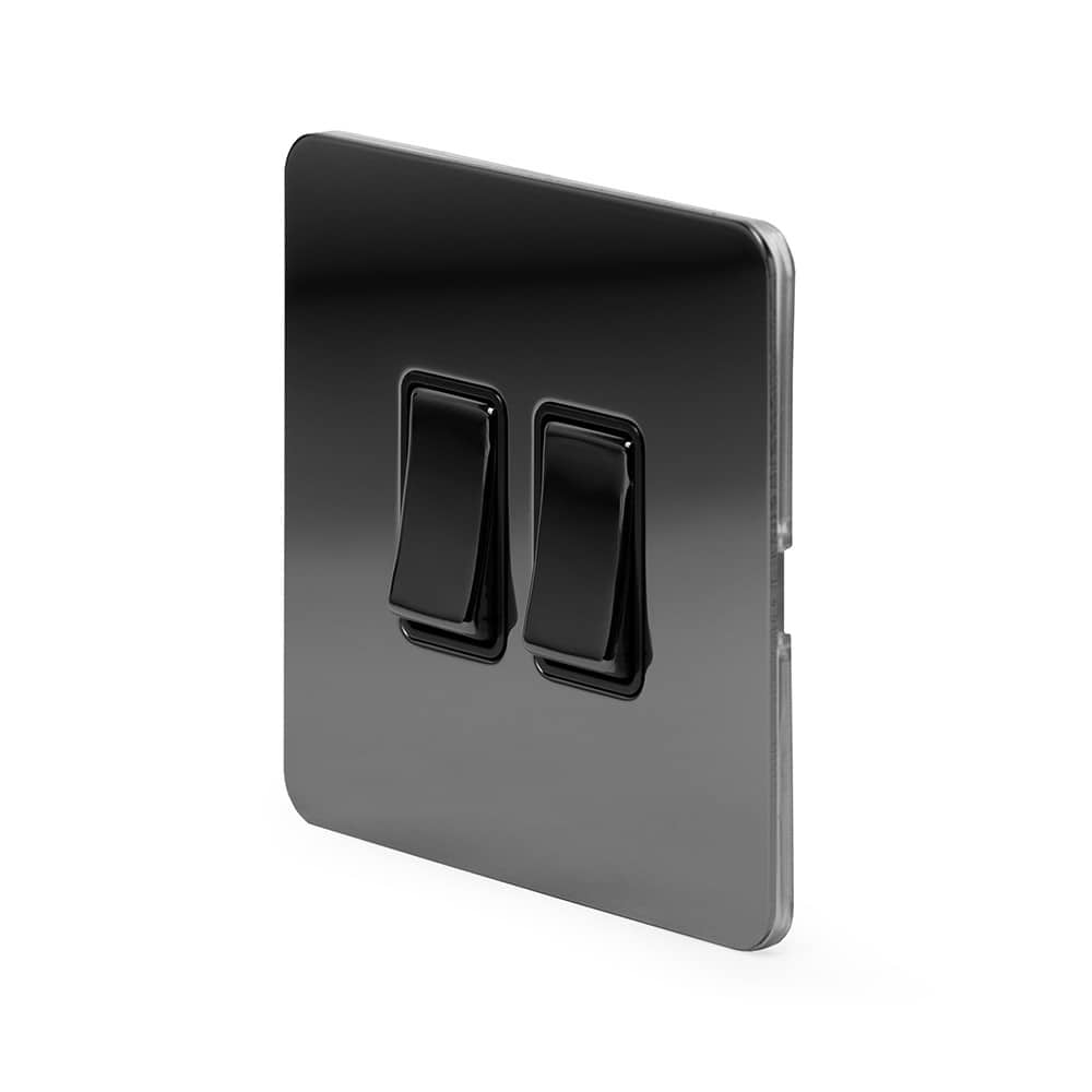The Connaught Collection Black Nickel Flat Plate 10A 2 Gang 2 Way Switch Blk Ins Screwless
