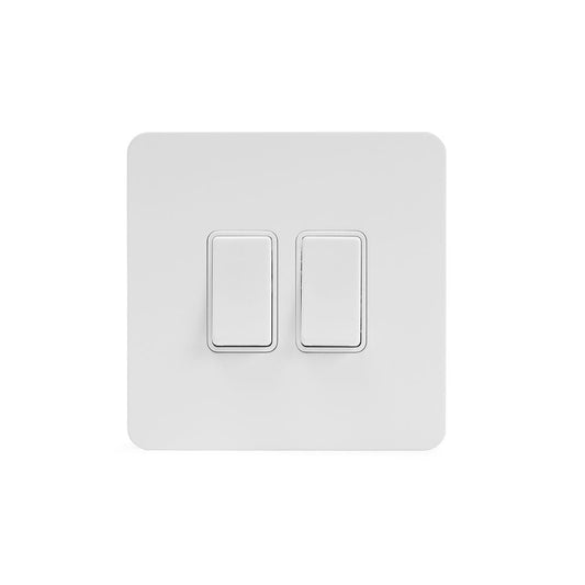 The Eldon Collection White Metal Flat Plate 2 Gang Intermediate & 2 Way Switch Screwless