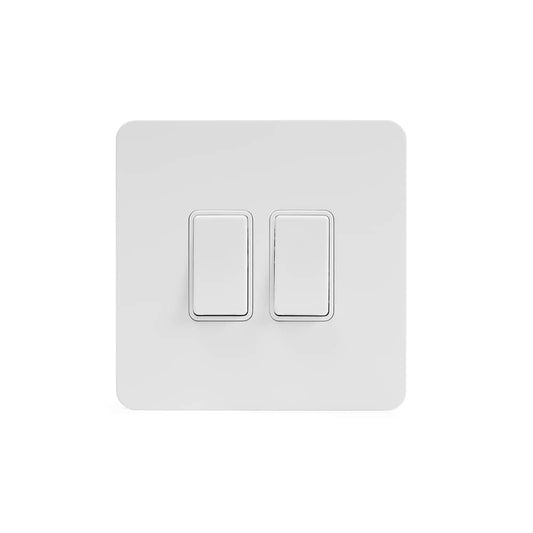 The Eldon Collection White Metal Flat Plate 2 Gang Light Switch 10A 2-Way White Insert