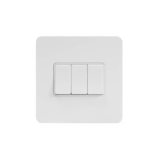 The Eldon Collection White Metal Flat Plate 10A 3 Gang 2 Way Switch Wht Ins Screwless