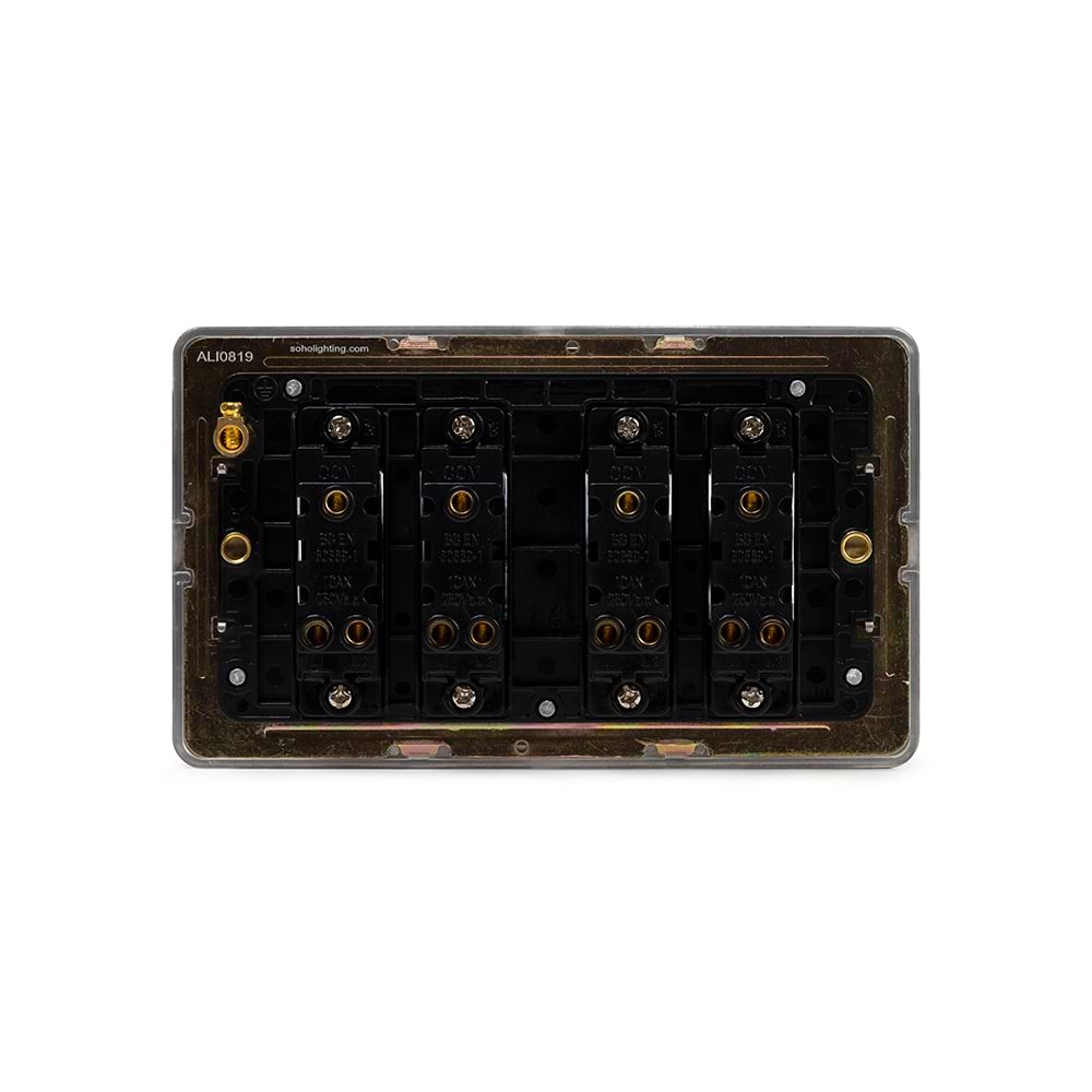 The Lombard Collection Brushed Chrome Flat Plate 10A 4 Gang 2 Way Switch Blk Ins Screwless