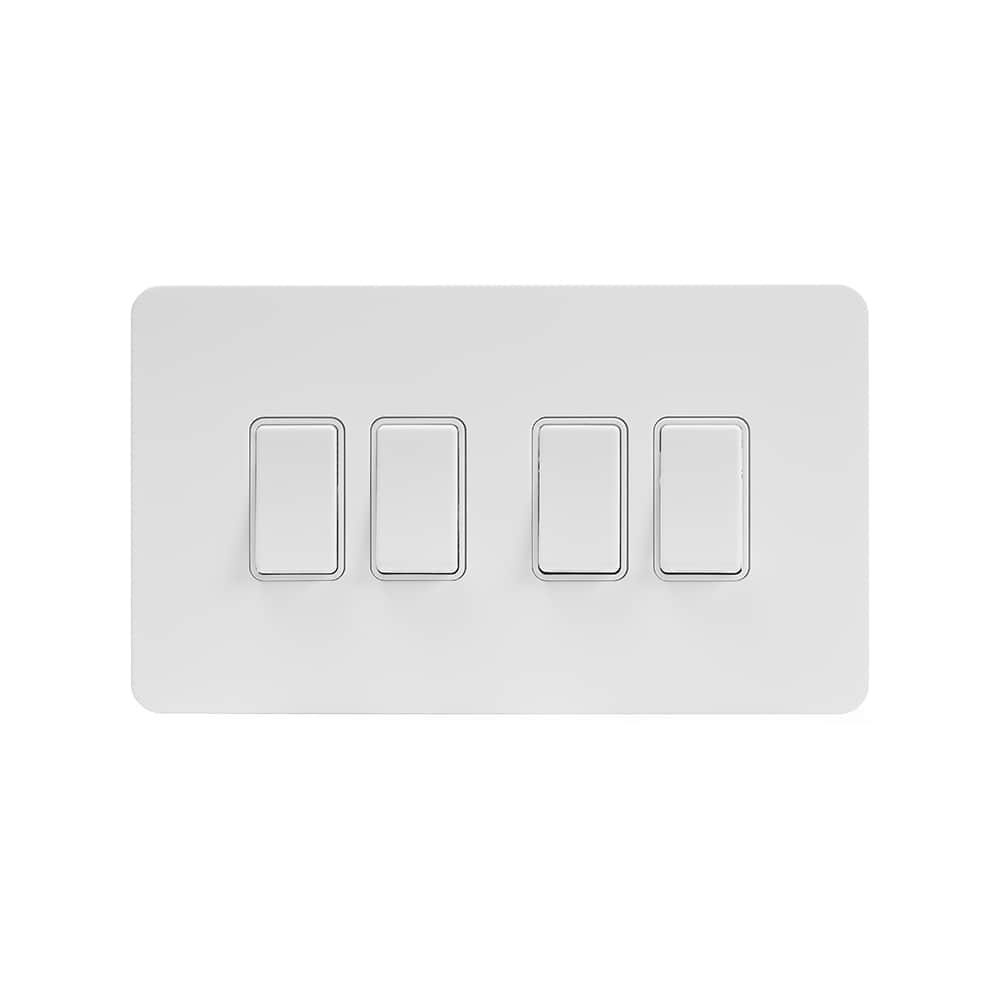 The Eldon Collection White Metal Flat Plate 10A 4 Gang 2 Way Switch Wht Ins Screwless