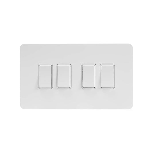 The Eldon Collection White Metal Flat Plate 10A 4 Gang 2 Way Switch Wht Ins Screwless