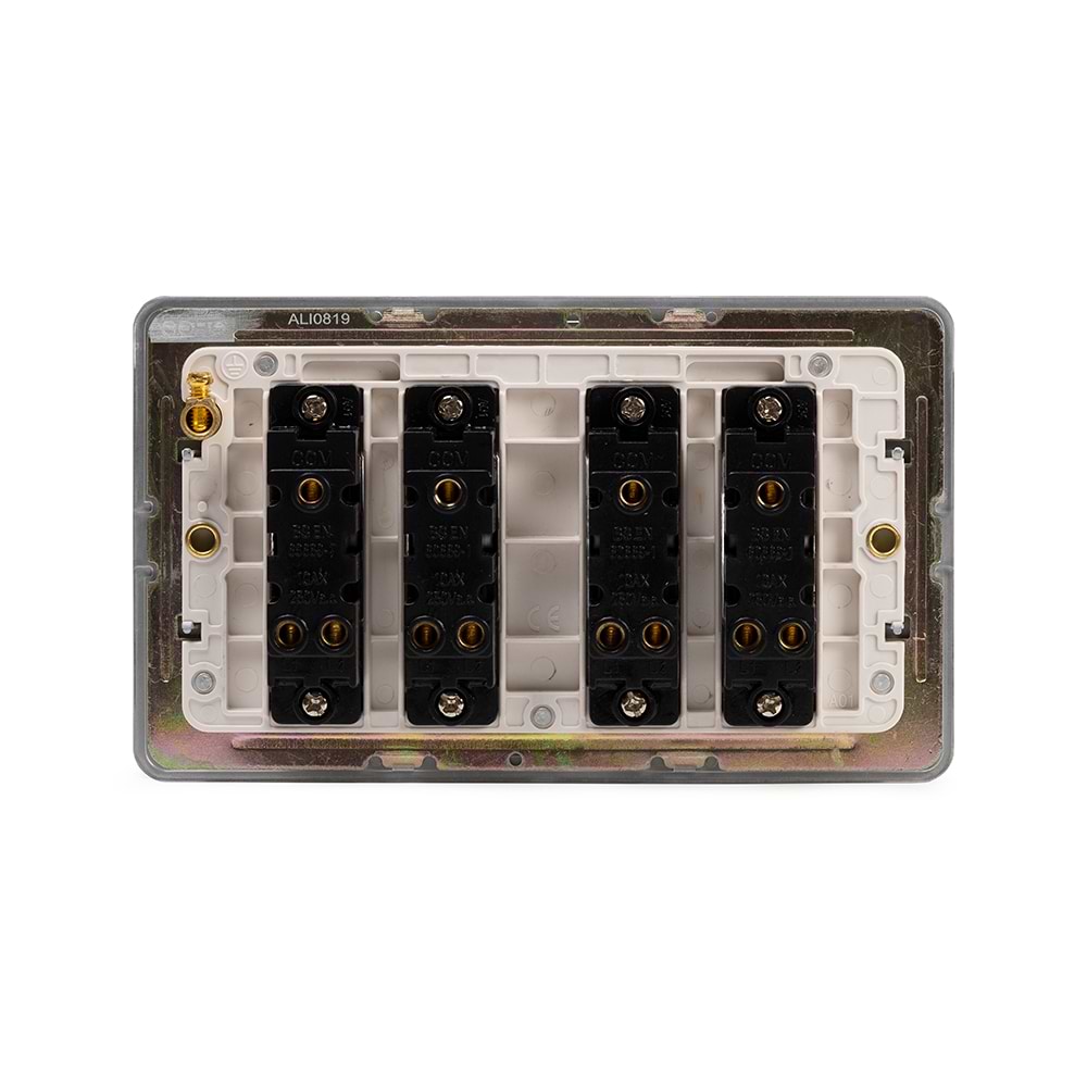 The Eldon Collection White Metal Flat Plate 10A 4 Gang 2 Way Switch Wht Ins Screwless