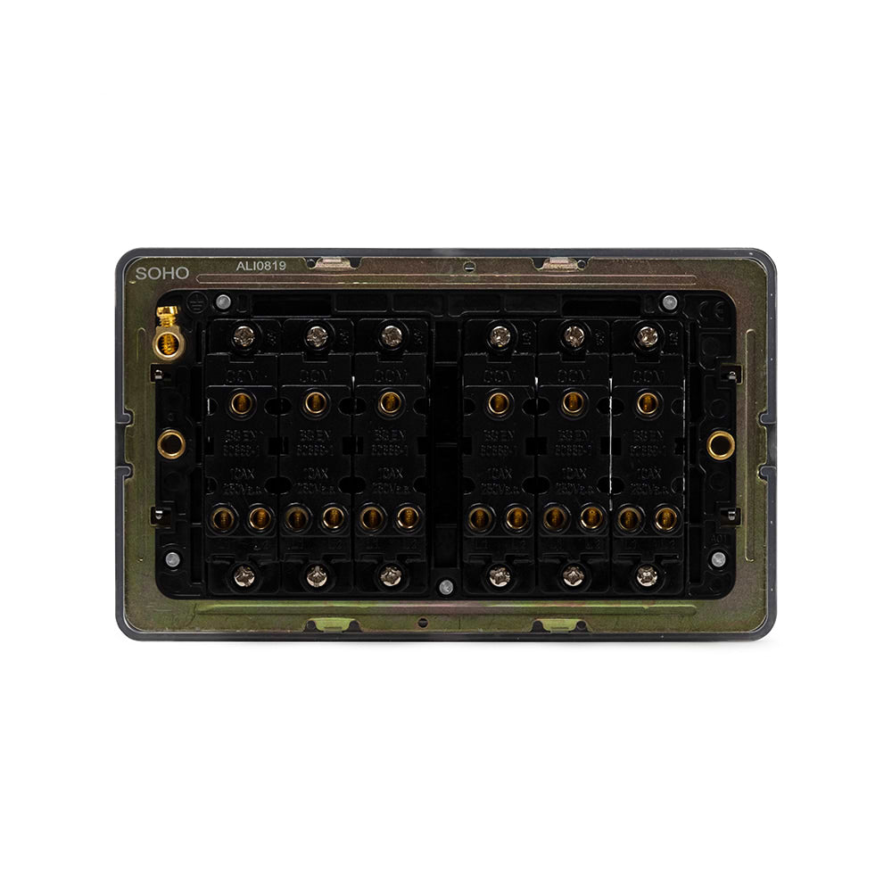 The Connaught Collection Black Nickel Flat Plate 10A 6 Gang 2 Way Switch Blk Ins Screwless