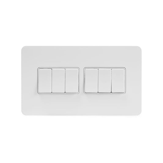 The Eldon Collection White Metal Flat Plate 10A 6 Gang 2 Way Switch Wht Ins Screwless