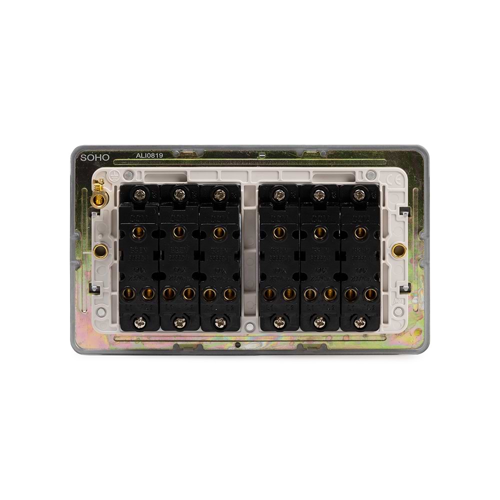 The Eldon Collection White Metal Flat Plate 10A 6 Gang 2 Way Switch Wht Ins Screwless