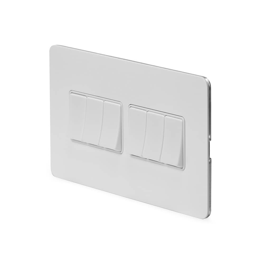 The Eldon Collection White Metal Flat Plate 10A 6 Gang 2 Way Switch Wht Ins Screwless