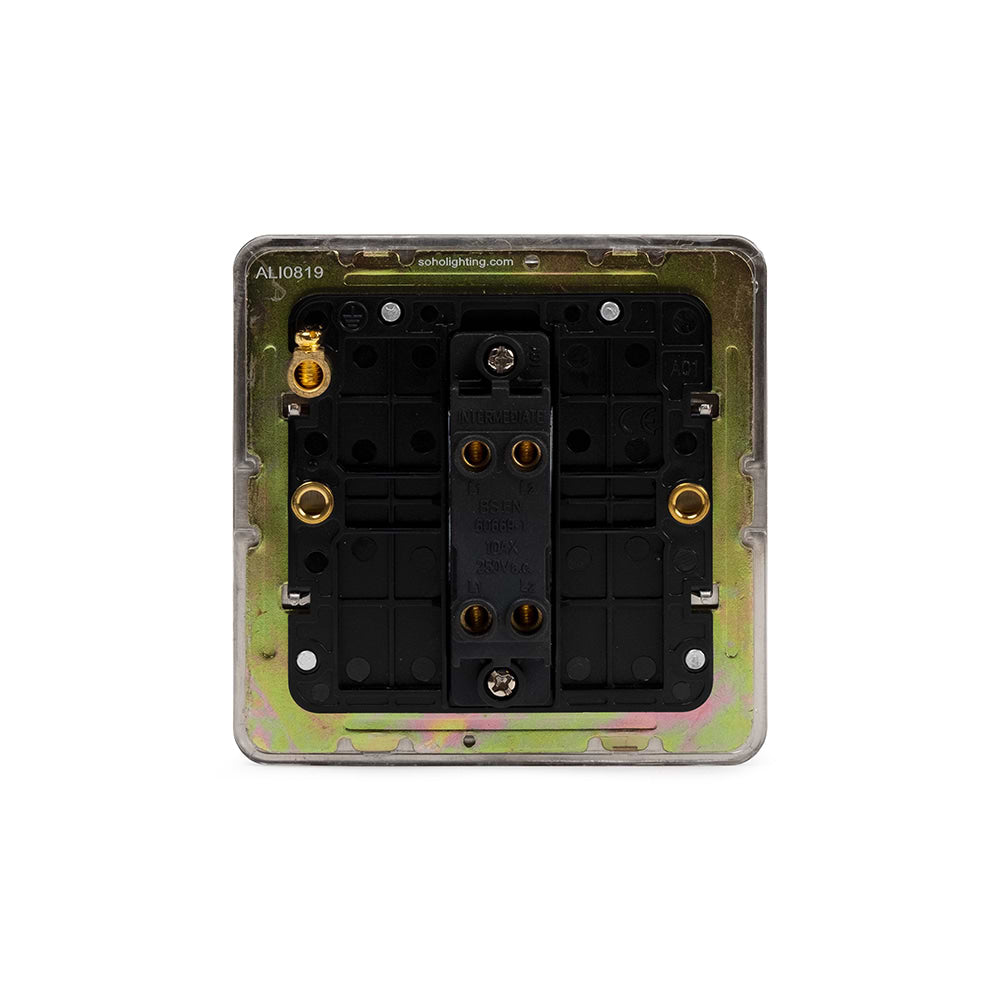 The Lombard Collection Brushed Chrome Flat Plate 1 Gang Intermediate Switch Blk Ins Screwless