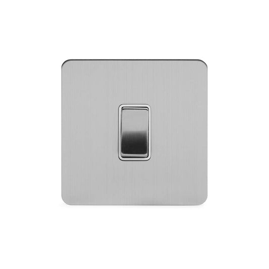 The Lombard Collection Brushed Chrome Flat Plate 1 Gang Intermediate Switch Wht Ins Screwless