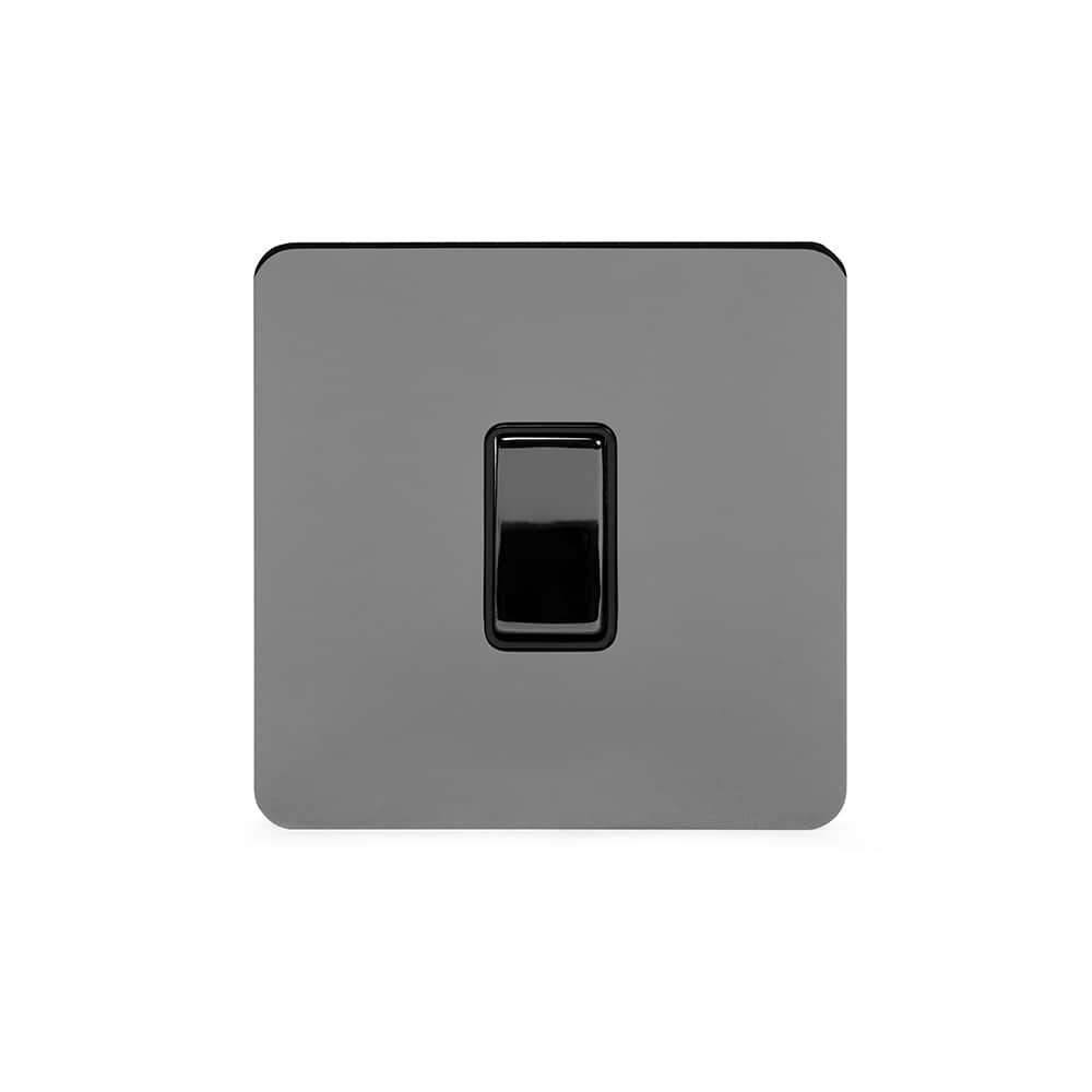 The Connaught Collection Black Nickel Flat Plate 1 Gang Intermediate Switch Blk Ins Screwless