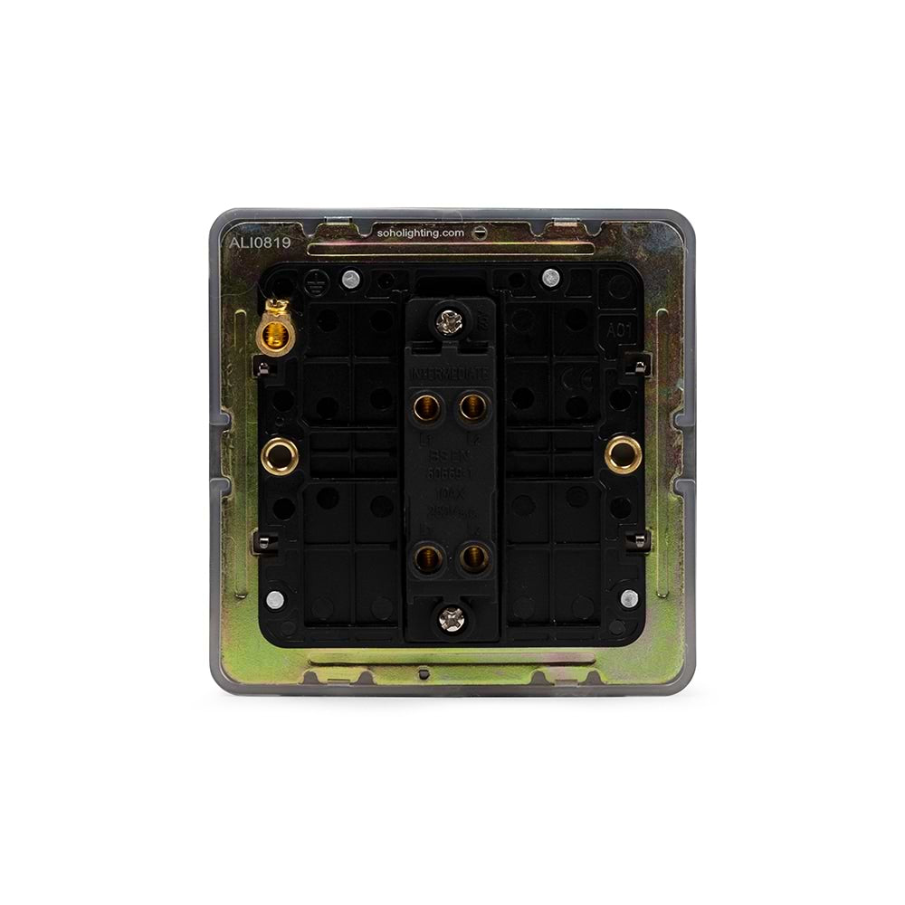 The Connaught Collection Black Nickel Flat Plate 1 Gang Intermediate Switch Blk Ins Screwless