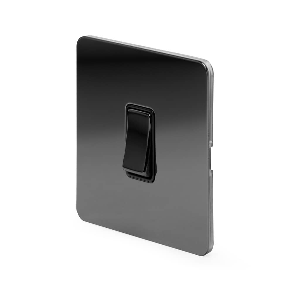 The Connaught Collection Black Nickel Flat Plate 1 Gang Intermediate Switch Blk Ins Screwless