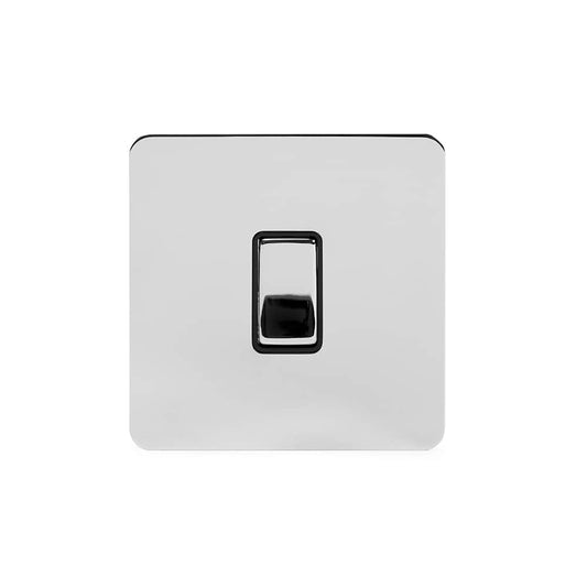 The Finsbury Collection Polished Chrome Flat Plate 1 Gang Intermediate Switch Blk Ins Screwless