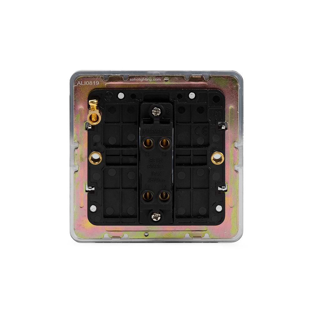 The Finsbury Collection Polished Chrome Flat Plate 1 Gang Intermediate Switch Blk Ins Screwless