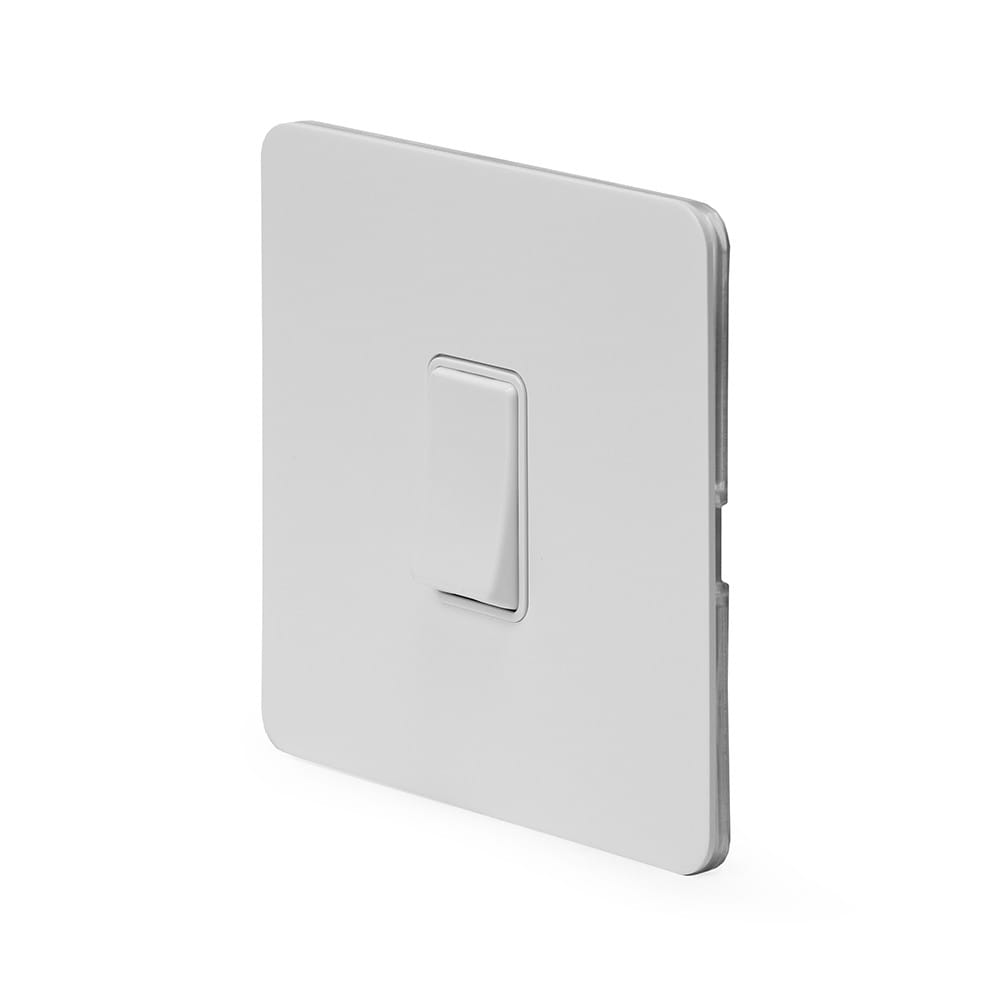 The Eldon Collection White Metal Flat Plate 1 Gang Intermediate Switch Wht Ins Screwless