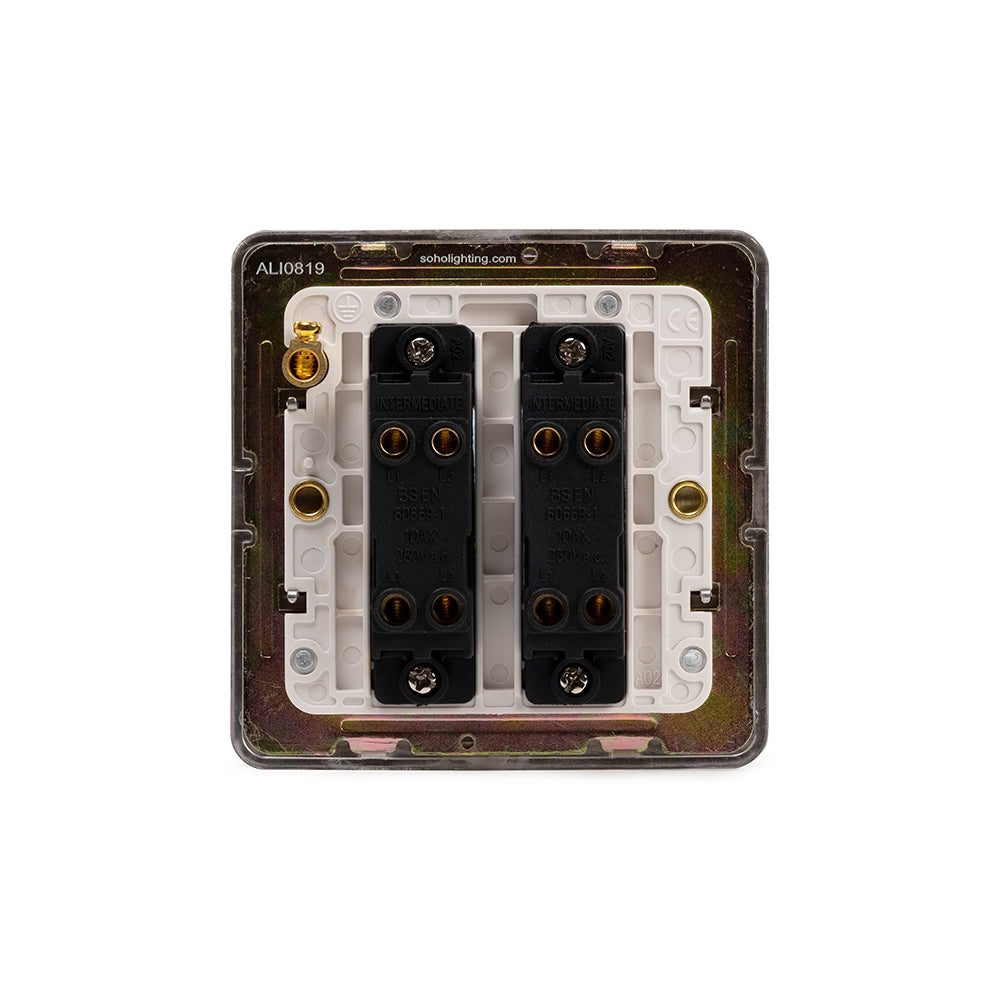 The Lombard Collection Brushed Chrome Flat Plate 2 Gang Intermediate Switch Wht Ins Screwless