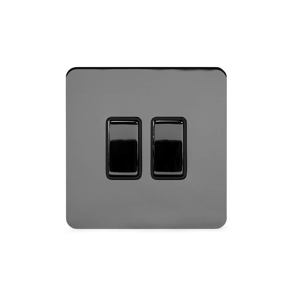 The Connaught Collection Black Nickel Flat Plate 2 Gang Intermediate Switch Blk Ins Screwless