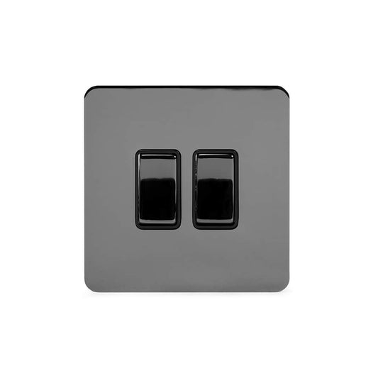 The Connaught Collection Black Nickel Flat Plate 2 Gang Intermediate Switch Blk Ins Screwless