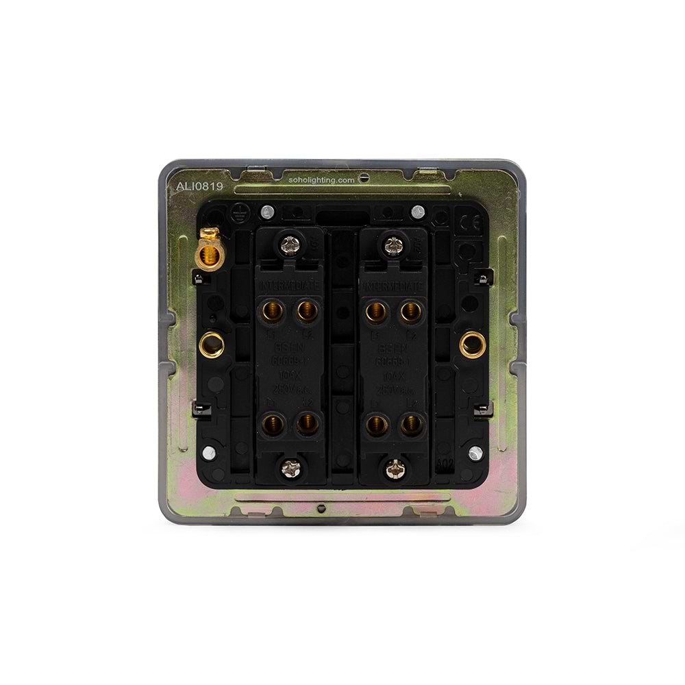 The Connaught Collection Black Nickel Flat Plate 2 Gang Intermediate Switch Blk Ins Screwless