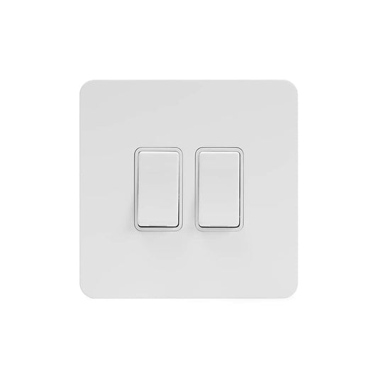The Eldon Collection White Metal Flat Plate 2 Gang Intermediate Switch Wht Ins Screwless