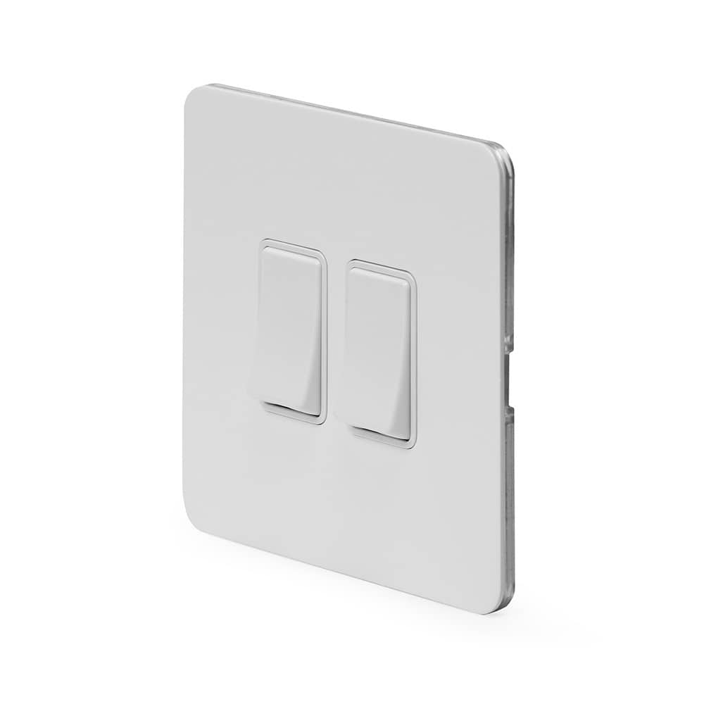 The Eldon Collection White Metal Flat Plate 2 Gang Intermediate Switch Wht Ins Screwless
