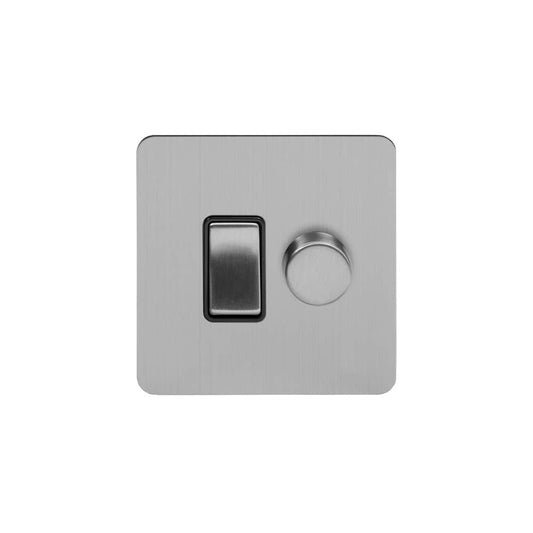The Lombard Collection Brushed Chrome Flat Plate Dimmer and Rocker Switch Combo  (2-Way Switch & 2-Way Intelligent Dimmer)