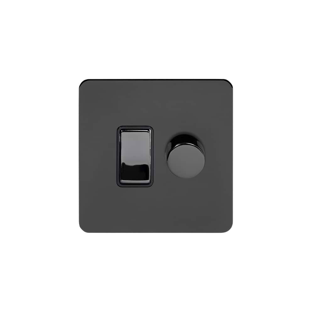 The Connaught Collection Black Nickel Flat Plate Dimmer and Rocker Switch Combo (2-Way Switch & 2-Way Intelligent Dimmer)& )