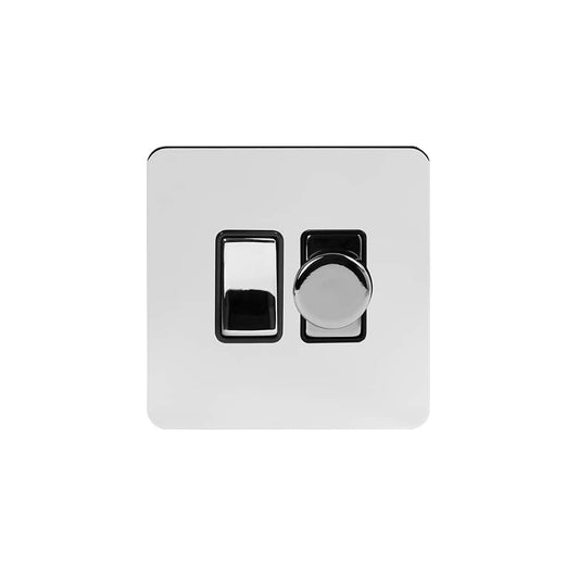 The Finsbury Collection Polished Chrome Flat Plate Dimmer and Rocker Switch Combo (2-Way Switch & 2-Way Intelligent Dimmer)
