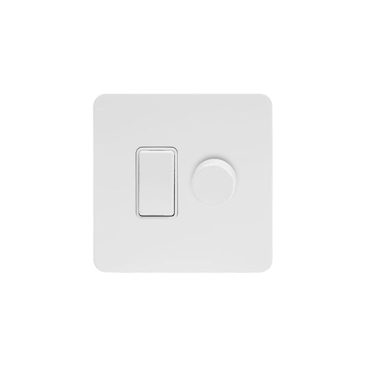 The Eldon Collection Flat Plate White Metal dimmer and rocker switch combo Blk Ins Screwless (2 Way Switch & Trailing Dimmer)