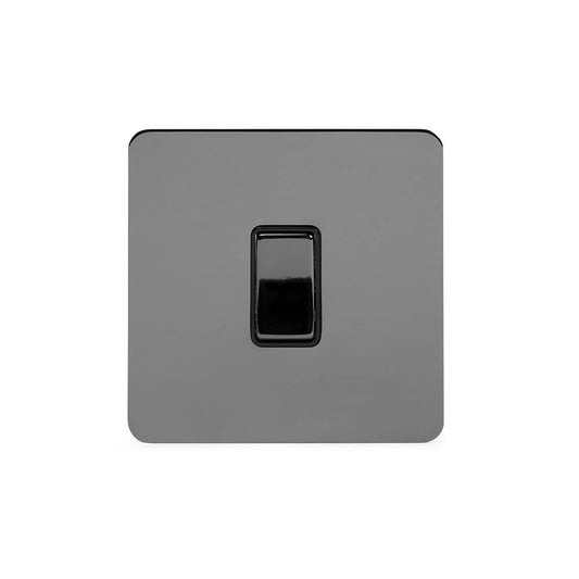 The Connaught Collection Black Nickel Flat Plate 1 Gang Retractive Switch Blk Ins Screwless