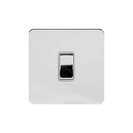 The Finsbury Collection Polished Chrome Flat Plate 1 Gang Retractive Switch Wht Ins Screwless
