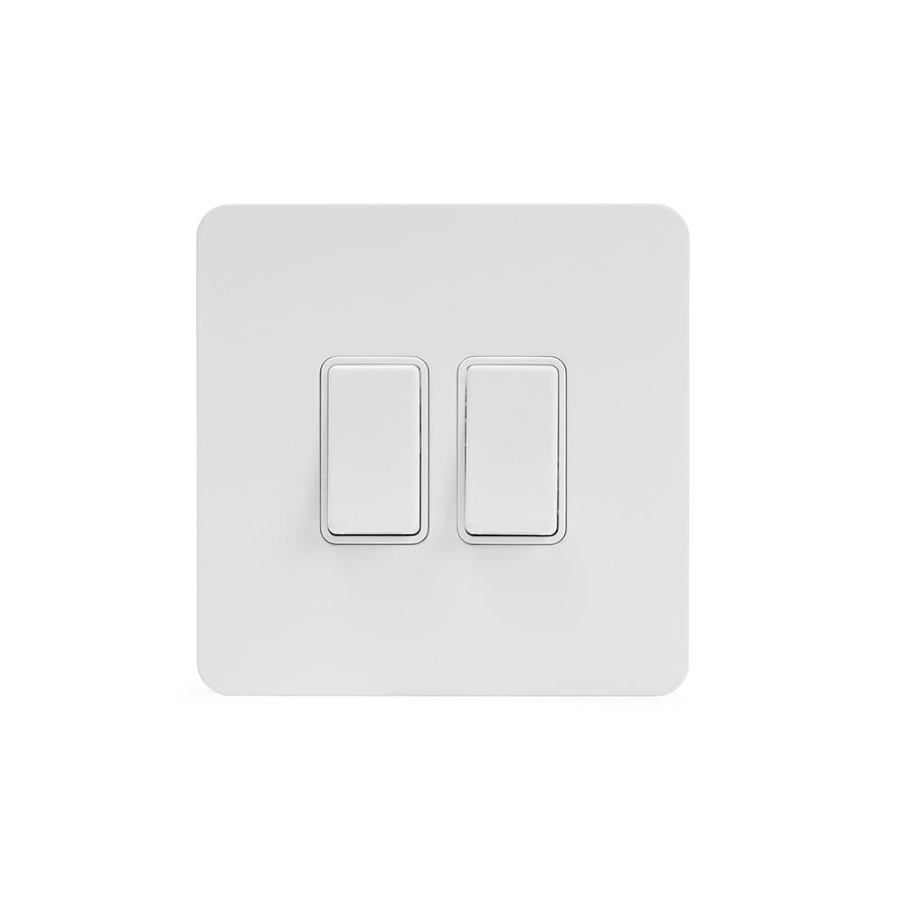 The Eldon Collection White Metal Flat Plate 2 Gang Retractive Switch Screwless
