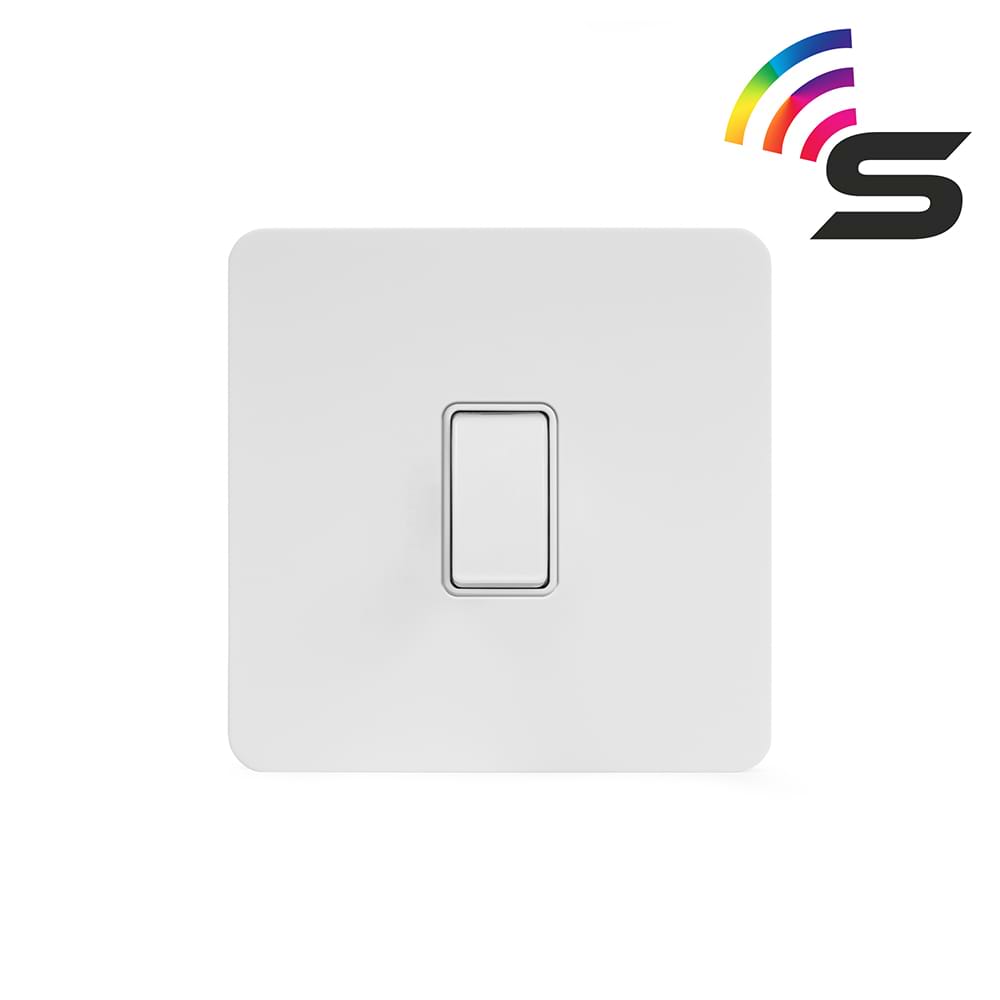 The Eldon Collection White Metal Flat Plate 1 Gang 150W Smart Rocker Switch White Insert