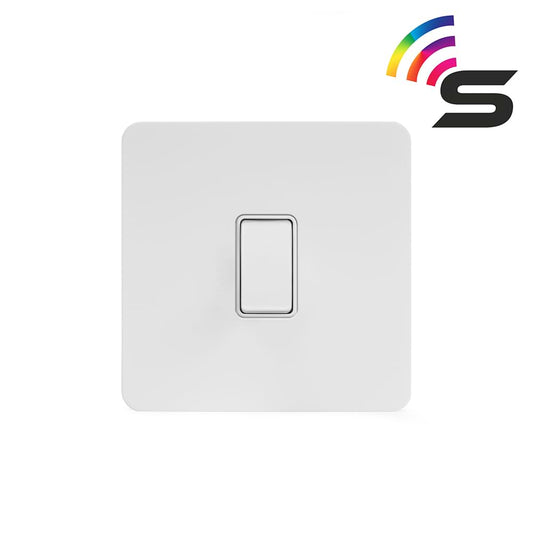 The Eldon Collection White Metal Flat Plate 1 Gang 150W Smart Rocker Switch White Insert