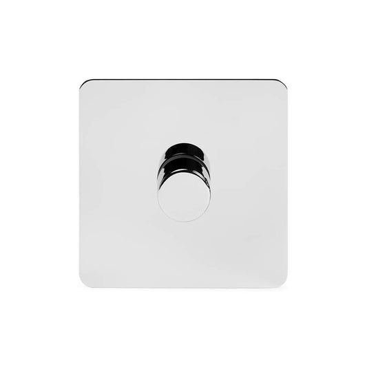 The Finsbury Collection Polished Chrome Flat Plate 1 Gang 2 Way Intelligent Dimmer 150W LED (350w Halogen/Incandescent)