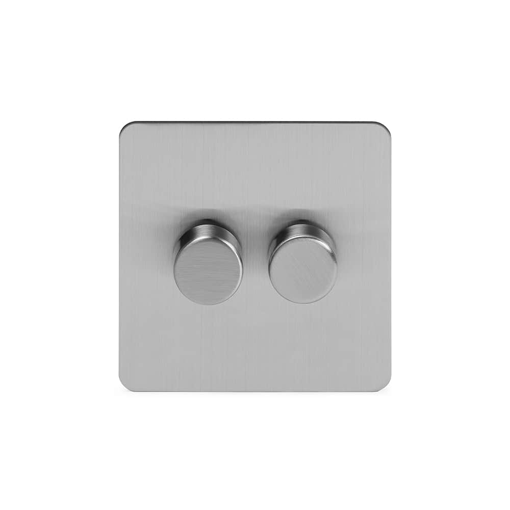 The Lombard Collection Flat Plate Brushed Chrome 2 Gang 250W LED Intermediate Dimmer Switch