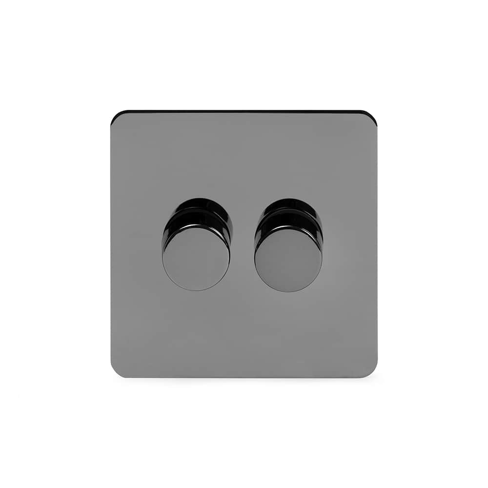 The Connaught Collection Black Nickel Flat Plate 2 Gang 2 -Way Intelligent Dimmer 150W LED (300W Halogen/Incandescent)