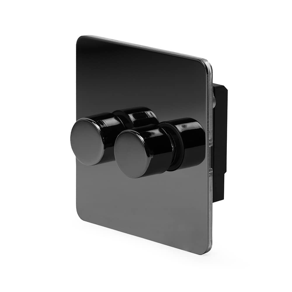 The Connaught Collection Black Nickel Flat Plate 2 Gang 2 -Way Intelligent Dimmer 150W LED (300W Halogen/Incandescent)