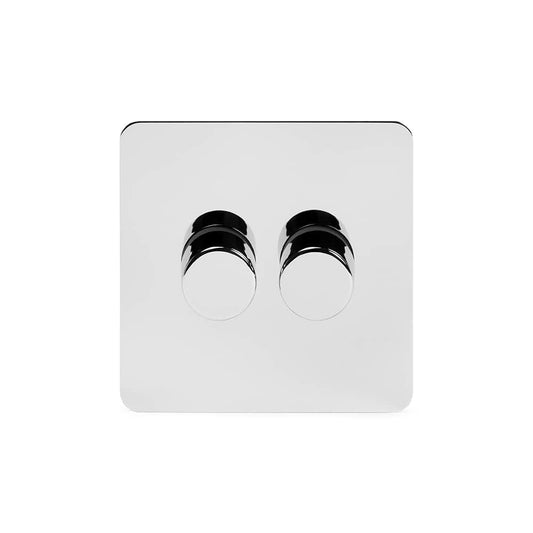 The Finsbury Collection Flat Plate Polished Chrome 2 Gang 250W LED Intermediate Dimmer Switch