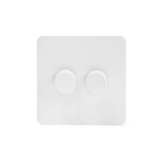 The Eldon Collection White Metal Flat Plate 2 Gang 2 -Way Intelligent Dimmer 150W LED (300W Halogen/Incandescent)