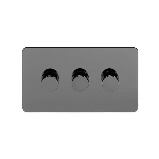 The Connaught Collection Black Nickel Flat Plate 3 Gang 2 -Way Intelligent Dimmer 150W LED (300W Halogen/Incandescent)