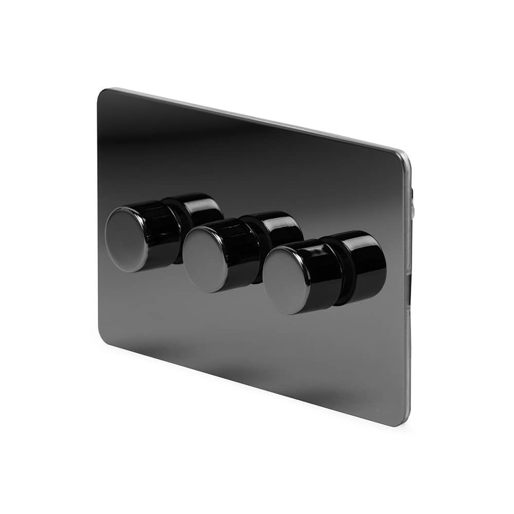 The Connaught Collection Black Nickel Flat Plate 3 Gang 2 -Way Intelligent Dimmer 150W LED (300W Halogen/Incandescent)