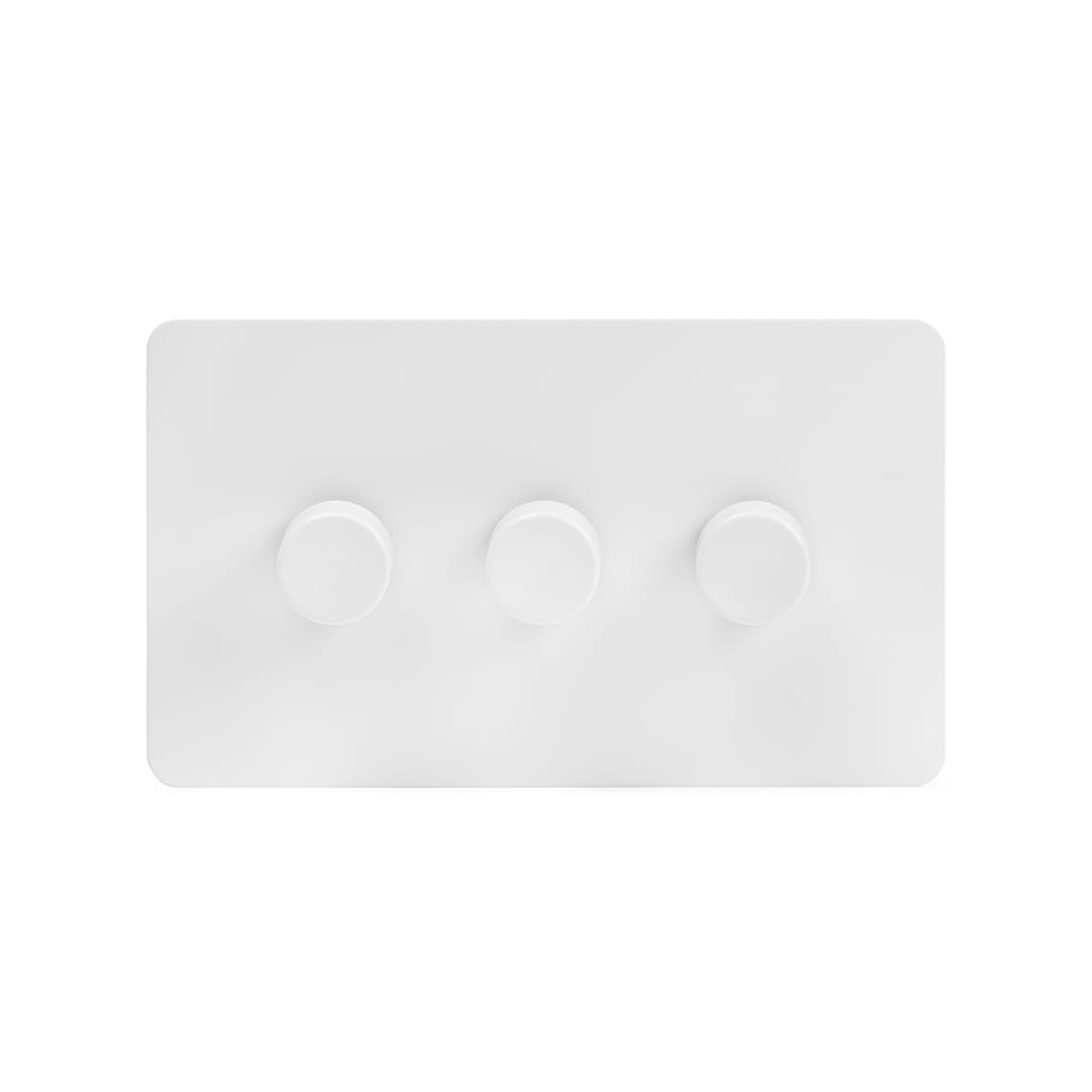 The Eldon Collection White Metal Flat Plate 3 Gang 2 -Way Intelligent Dimmer 150W LED (300W Halogen/Incandescent)