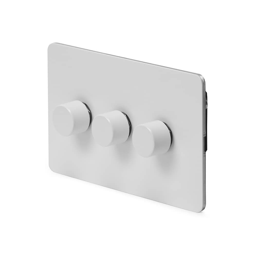 The Eldon Collection White Metal Flat Plate 3 Gang 2 -Way Intelligent Dimmer 150W LED (300W Halogen/Incandescent)