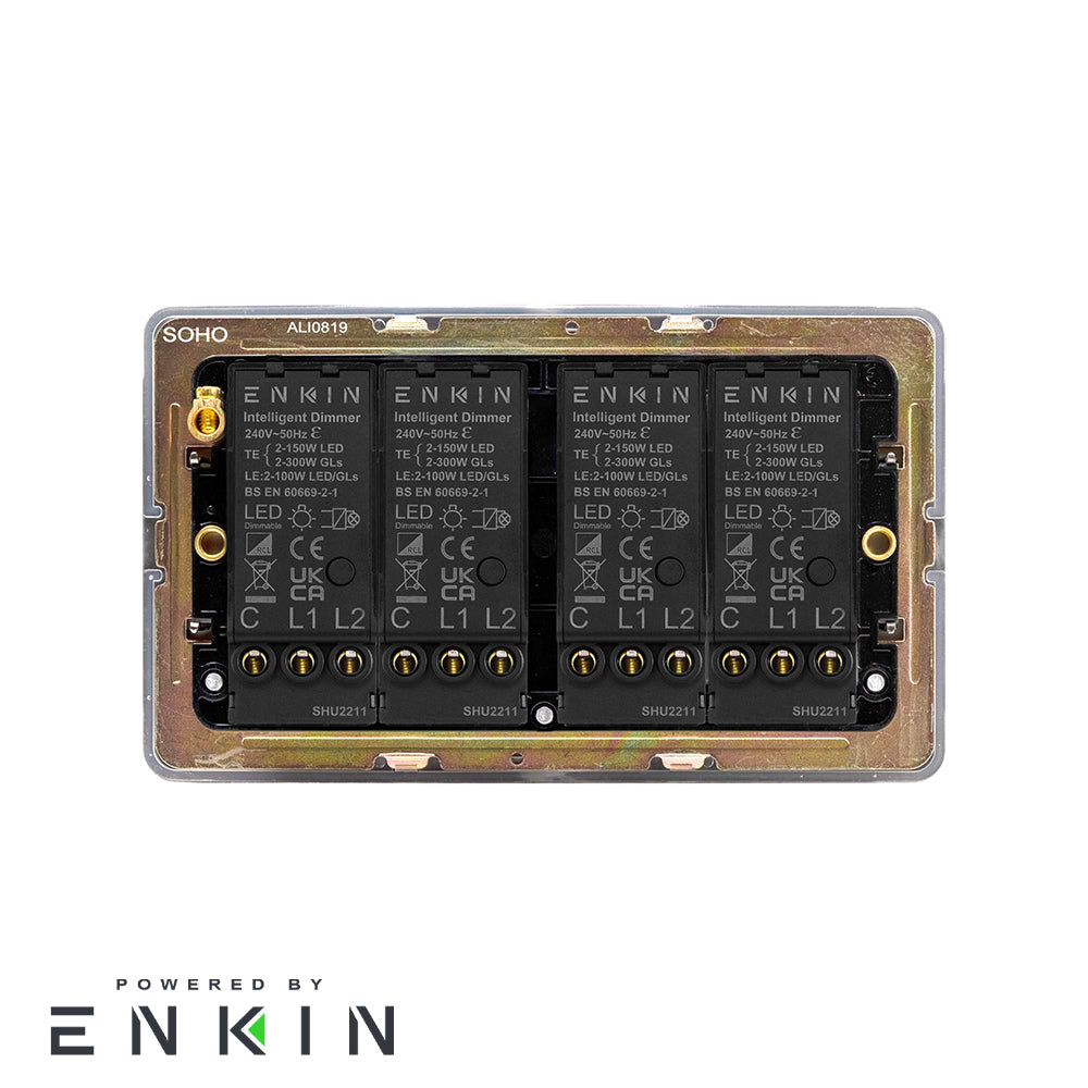 The Chiswick Collection Antique Copper 4 Gang 2 -Way Intelligent Dimmer 150W LED (300W Halogen/Incandescent)
