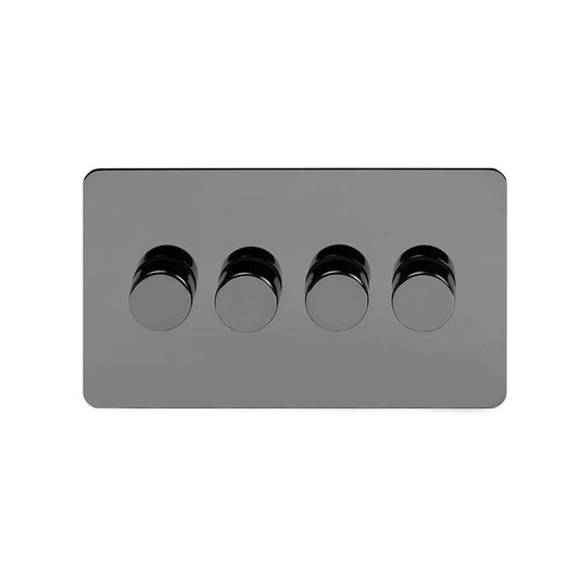 The Connaught Collection Black Nickel Flat Plate 4 Gang 2 -Way Intelligent Dimmer 150W LED (300W Halogen/Incandescent)