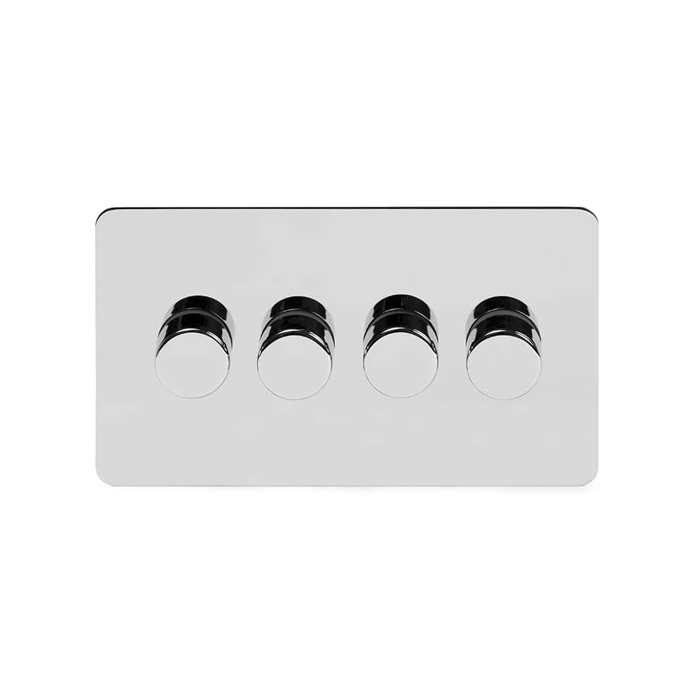 The Finsbury Collection Polished Chrome Flat Plate 4 Gang 2 -Way Intelligent Dimmer 150W LED (300w Halogen/Incandescent)